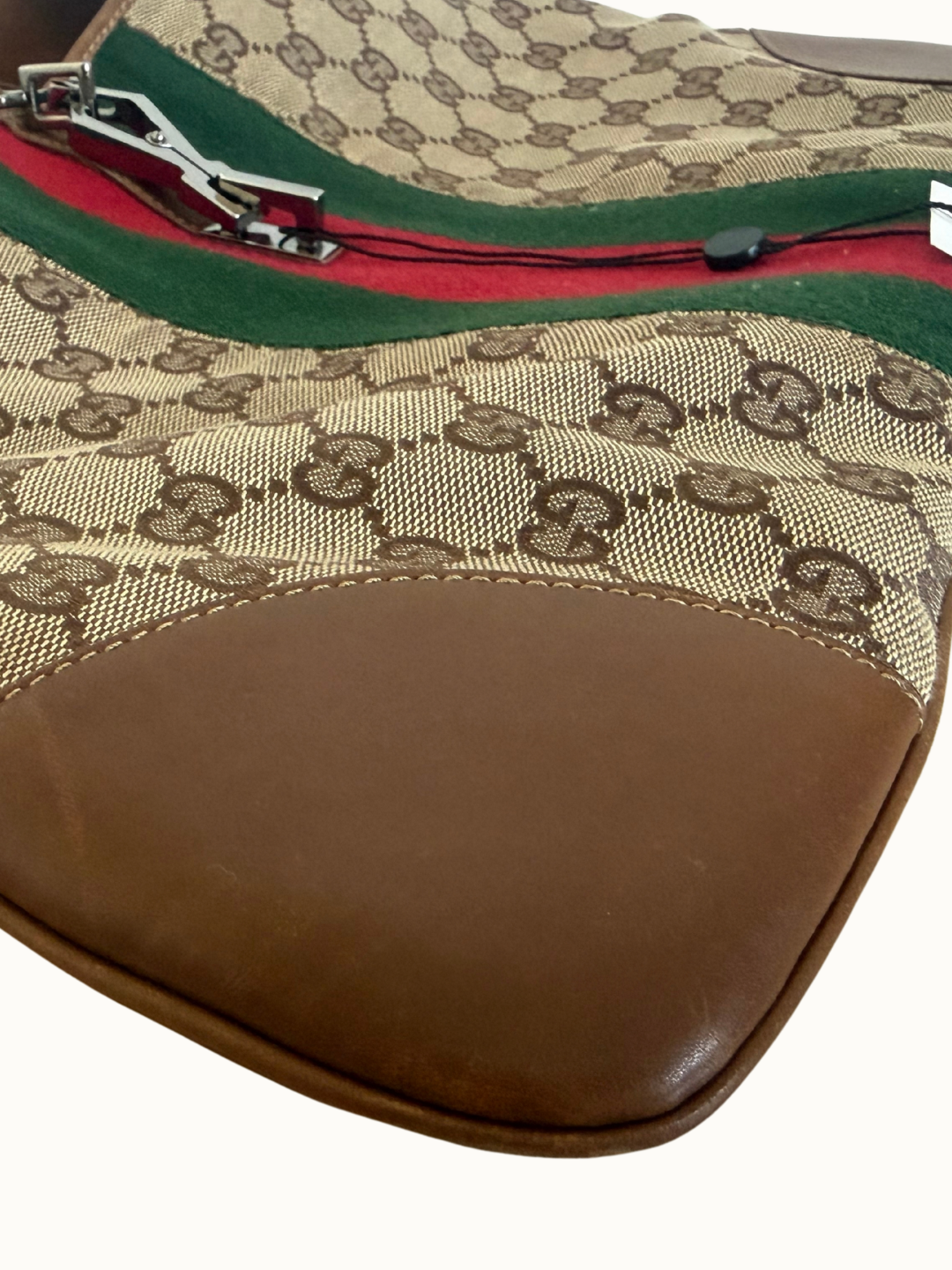 Gucci Jackie – GG Canvas with Green-Red Web & Brown Leather