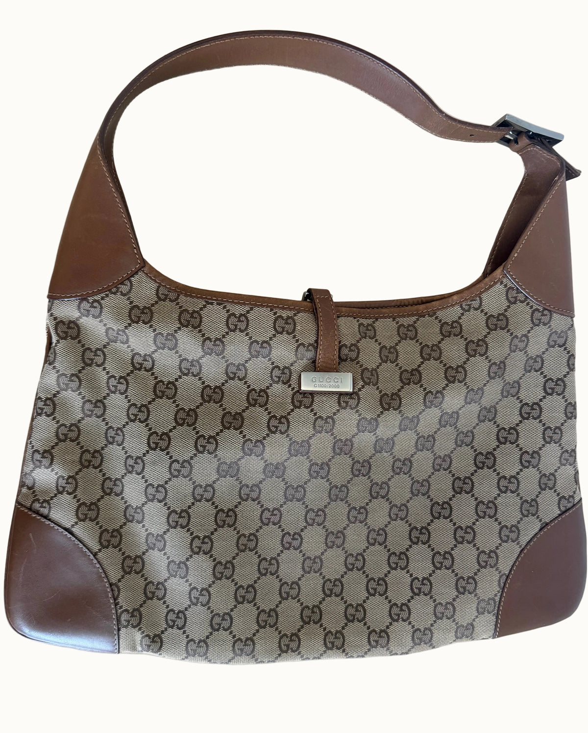 Gucci Jackie – GG Canvas with Green-Red Web & Brown Leather