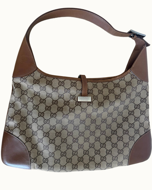 Gucci Jackie  – GG Canvas met Groen-Rode Web & Bruin Leer