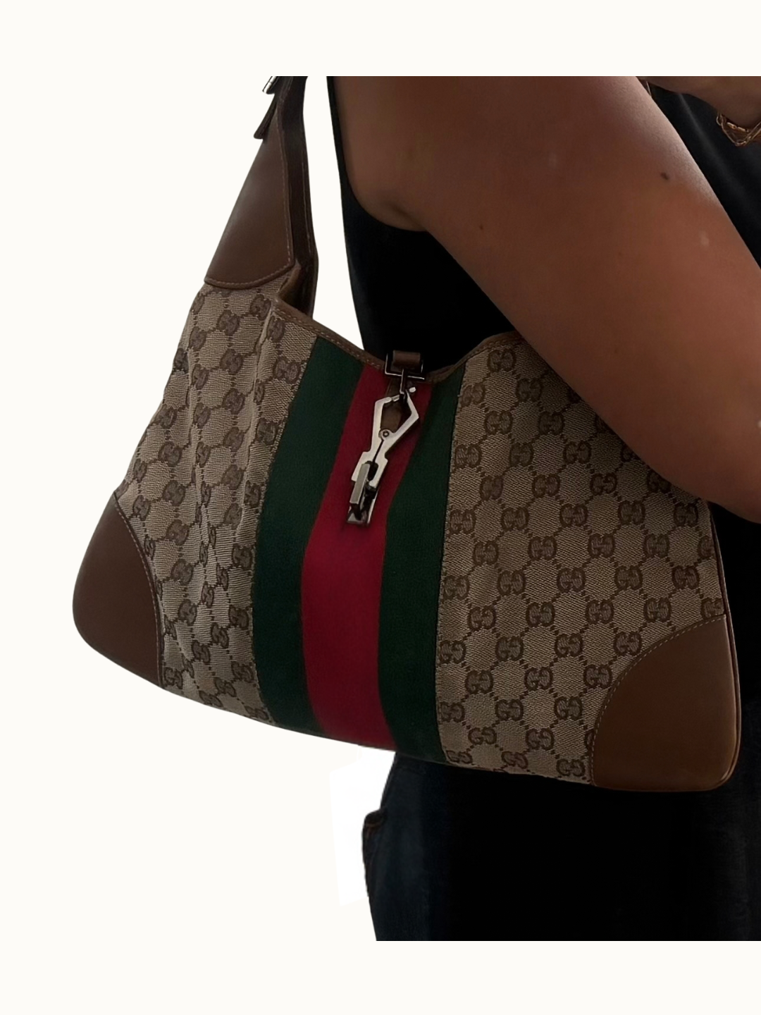 Gucci Jackie – GG Canvas with Green-Red Web & Brown Leather